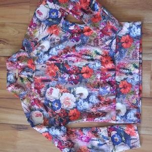Jersey material handmade mock turtleneck pullover, beautiful floral print